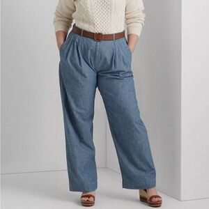 Lauren Ralph Lauren Women's plus size Pleated Chambray Wide-Leg Pants NWT